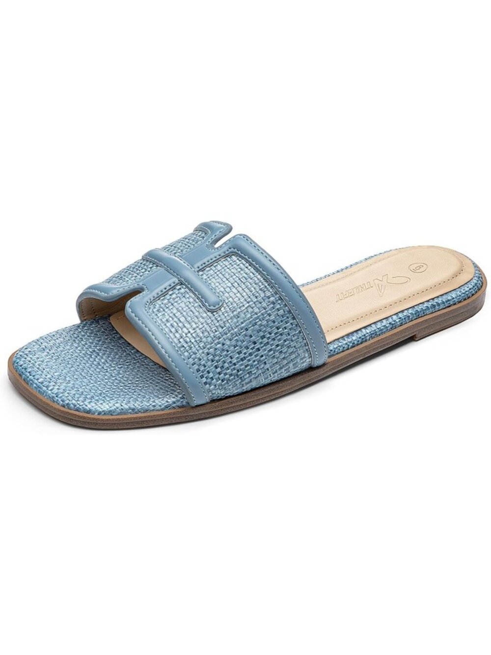 🆕Women's Blue Flat Sandals Summer Beach Fashion Dressy Raffia Faux Suede